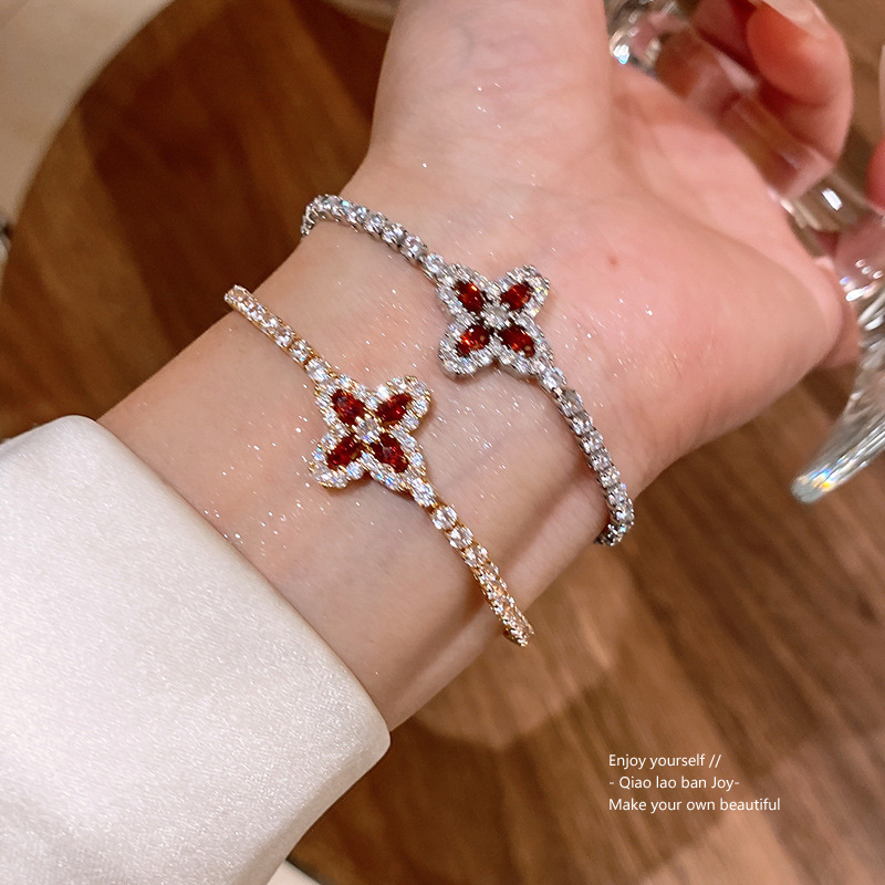 Silver Tone Clover Shaped Bracelet Black Gem & Crystal Accents Elegant Party Jewelry And Daily Wear Gift For Her High Quality And Stylish Jewelry