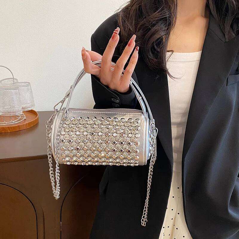New Women's Cylinder Handmade Water Dia Versatile One Shoulder Crossbody Pillow Bag