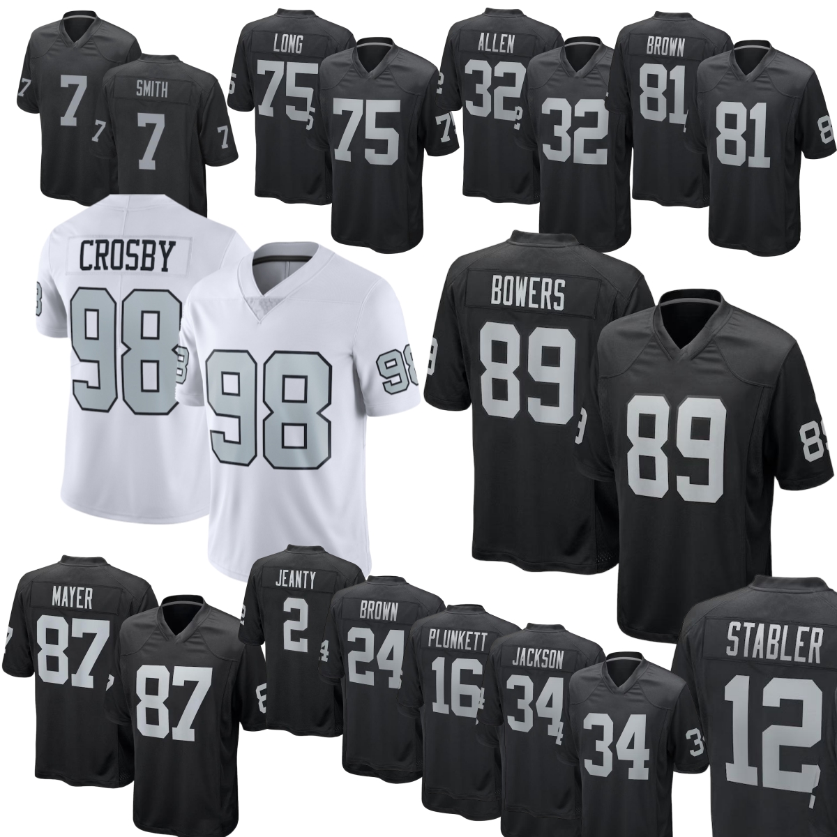 Ashton Jeanty Maxx Crosby Brock Bowers Football Jersey Geno Smith Bo Jackson Aidan O'Connell Ken Stabler Howie Long akobi Meyers Charles Woodson Marcus Allen Bennett