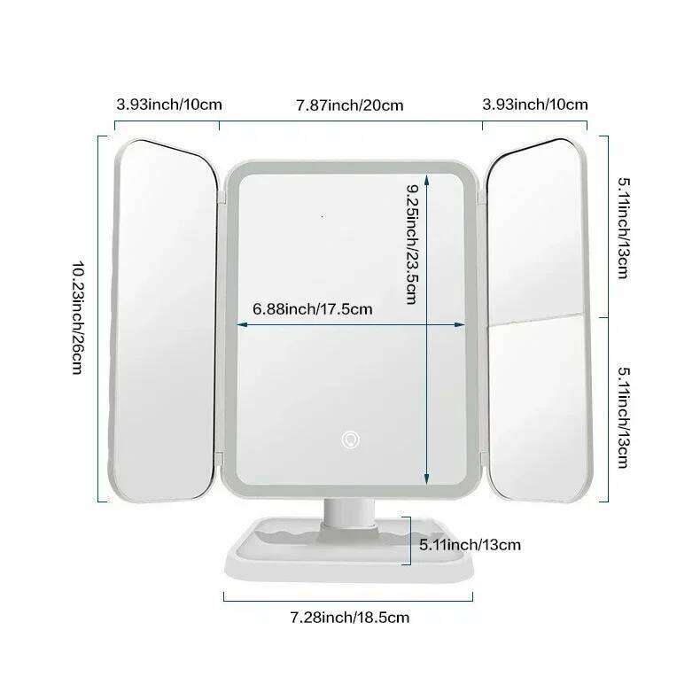 Trifold LED Lights Dorm Dressing Beauty Light up your fill light with Smart Complementary Makeup Mirror Tri X250723