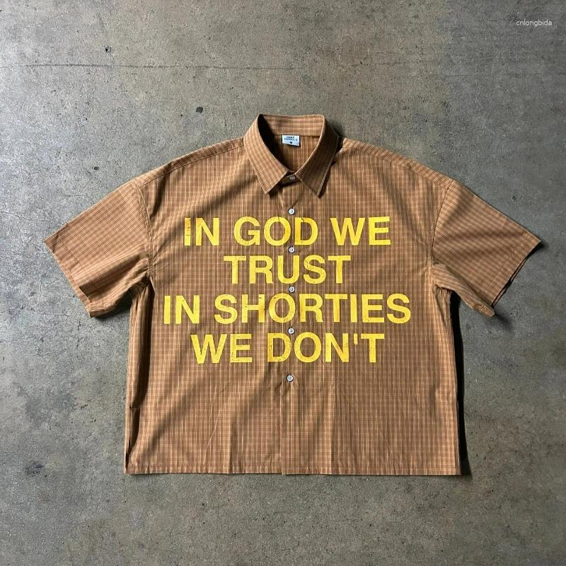 Men' s T Shirts Plaid Shirt Trust God Text Graphic Print - view 5