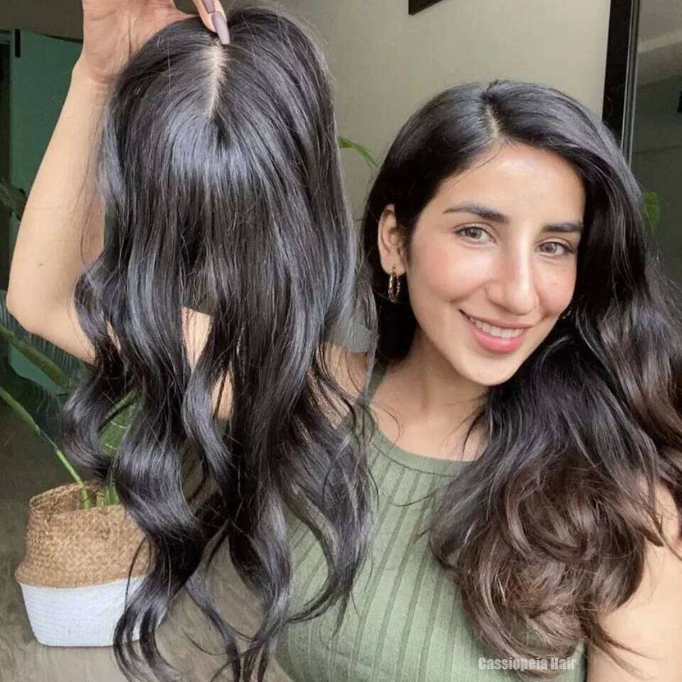 15x16cm Women Human Base Topper Silk Top Toupee Natural Wave Virgin European Hair Piece with Clip In & PU Free Part