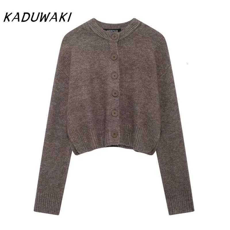 Kaduwaki Womens Sweater Knitwear Blue Cropped Sweaters Knitted Cardigan Women Spring Long Sleeve Brown Cardigans Button Jacket X250724