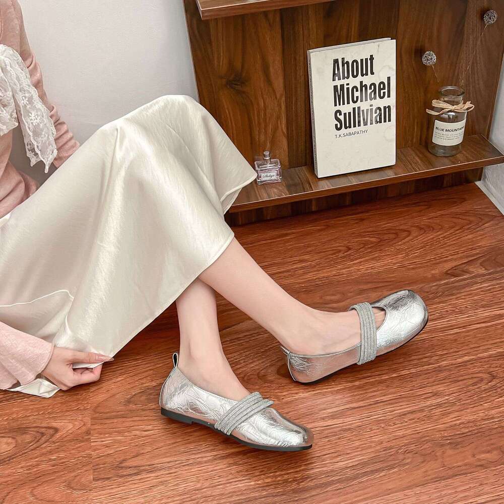 Silver Flat for Women, Versatile and Elegant, High-End Mary Jane to Pair with Dresses, Fairy Style Casual Women's Shoes