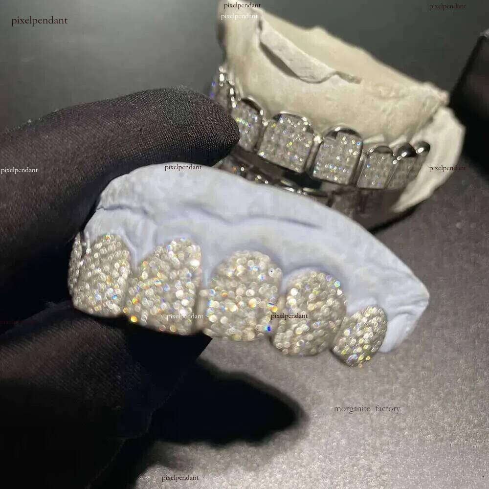 Sparkle Custom Made Hip Hopiced Out Sterling Sier Grills Gold Jewelry Zigzag Setting Vvs Moissanite Teeth Mouth Grillz