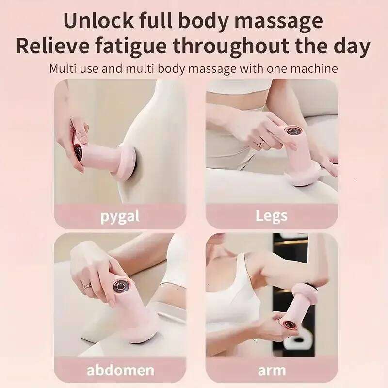 Portable Gun Multifunctional Massager with 5 Massage Heads USB Charging and Fat Pushing White Suitable Body