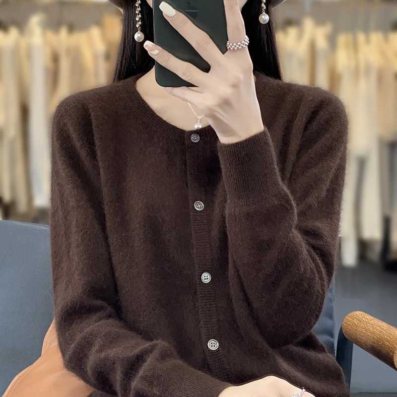 100% Mink Cashmere Womens Cardigan Womens O Neck Sweater Autumn/Winter New Thick Knit Cardigan Sweater Womens Jacket DBE021 X250724