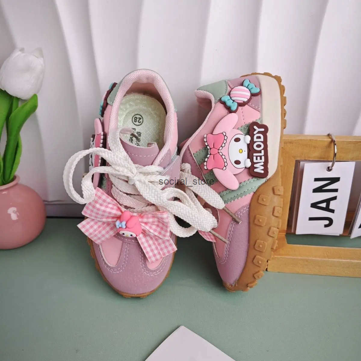 KidsCasual Shoes Girls Cartoon MELODY PU Leather Outdoor Bow For Anti-slip Sneakers Pink Size 26-37 Q250724