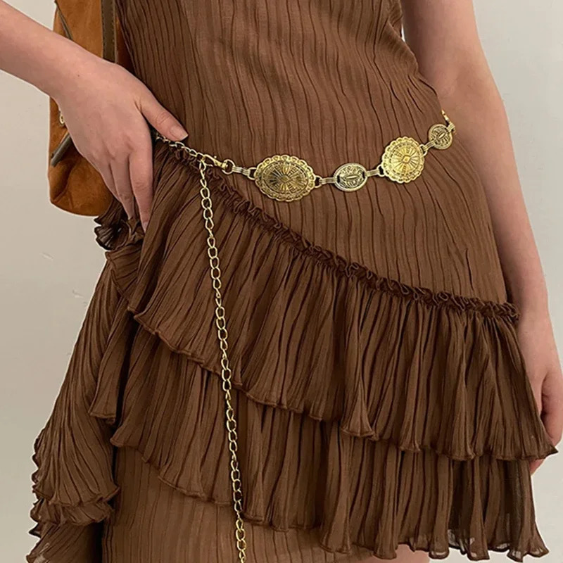 1 Piece Set of Waist Chain Accessories for Womens Retro Bohemian Ethnic Style High-end Silver Metal Chain Belt with Skirt Belt 250722