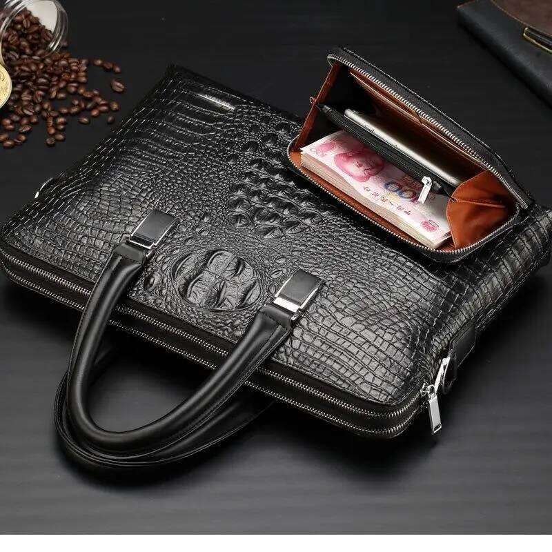 Bags New Alligator Leather Business Men's Male Briefcase Shoulder Men Messenger Laptop Computer Bag 2 Pcs
