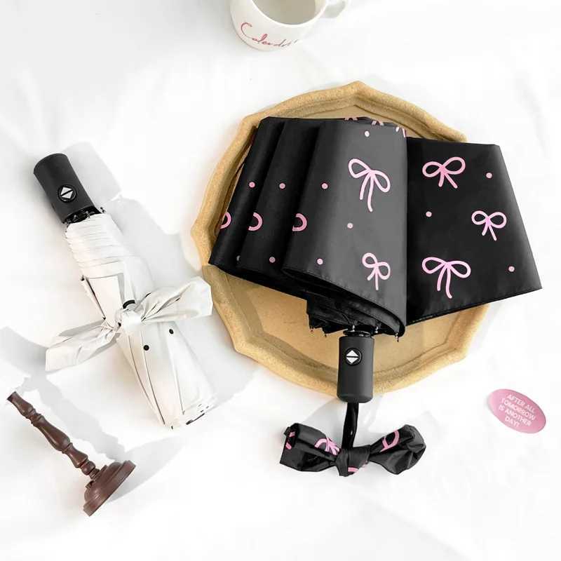 Polka Dot Bowknot Umbrella for Women - UPF50+ Premium Sunshade Rainproof Manual Fold High-Density Fabric R250724