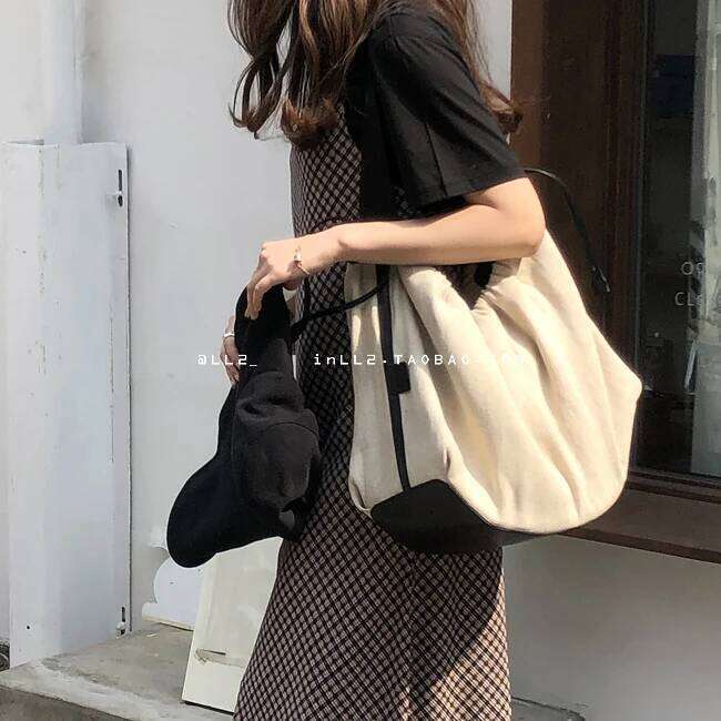 NEW Large Capacity Canvas Retro Art Single Shoulder Bag Women Vintage Simple Portable Large Cotton Linen Handbag