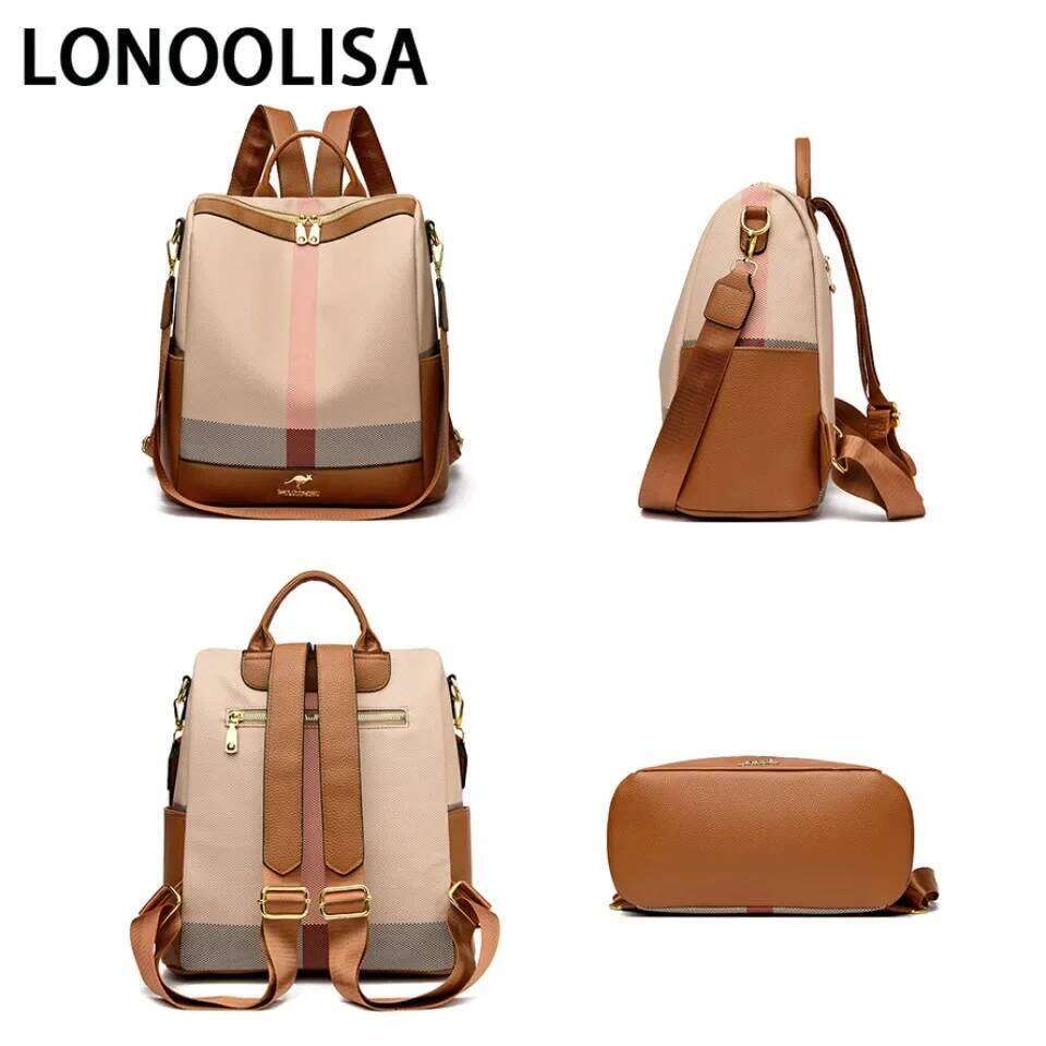 LONOOLISA Multi-functional Women's Backpacks Designer Rucksack High Quality Travel School Shoulder Bag Casual Sac A Dos