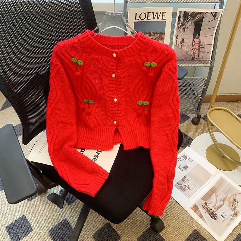 2024 New Korean Fashion Cherry Designer Knitted Sweater Cardigans for Women Streetwear Ladies Tops Autumn X250724