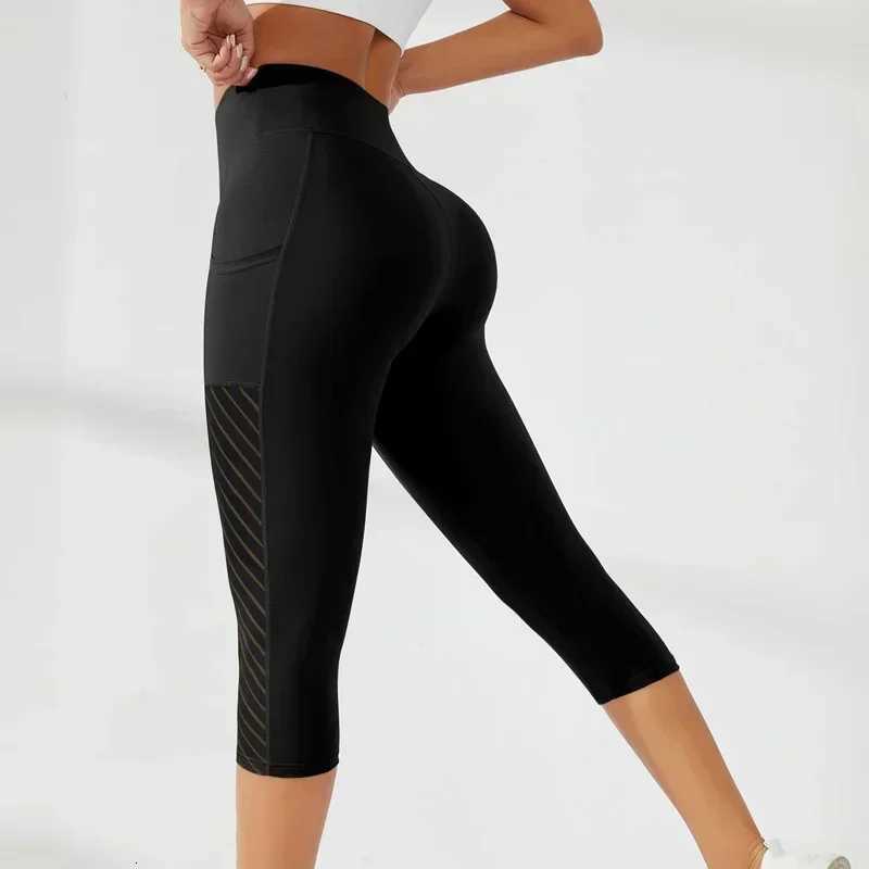 Sport Shorts Cropped Pants Female Fitness Nudity High Waist Hip Lift Running Yoga Side Pockets Tights Quick Dry Gym Sportswear XJ250724