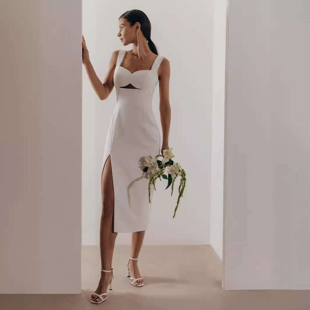 White Skirt Maxi Skirt Sexy Square Neck Wide Strap Slim Fit Elastic Waist Slit Slimming Bandage Dress Long Skirt