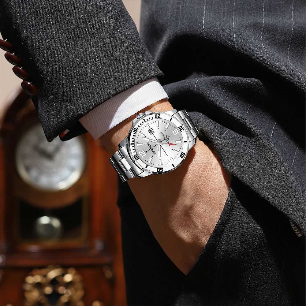 Fashion Casual Mens Business Watch Waterproof Luxury Stainless Steel Strap Mens Wristwatch Calendar Analog Quartz Watches for Men W250724