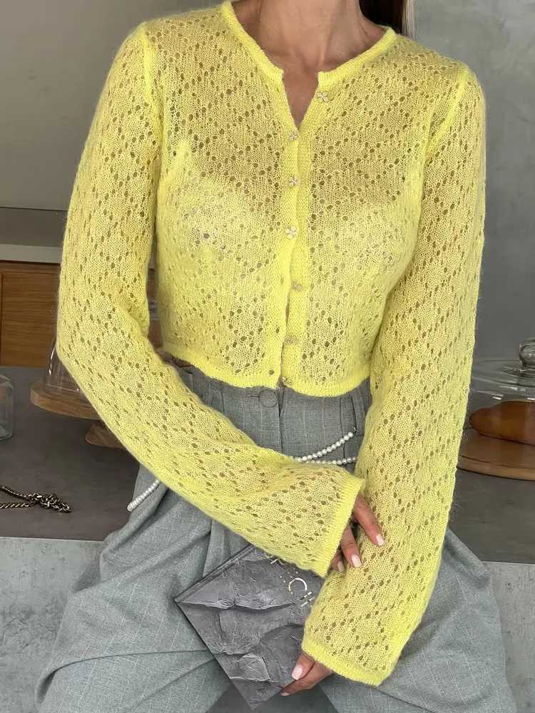 2025 Tossy Summer Knitwear Hollow Out Cardigan for Women Long Sleeve Casual Cropped Top Patchwork S-Through Knit Cardigan Outerwear X2507241