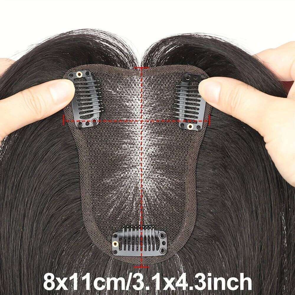 Human Top Piece Women Natural Black Bob with Bangs Full Coverage Invisible Seam Perfect for Restoration Hair