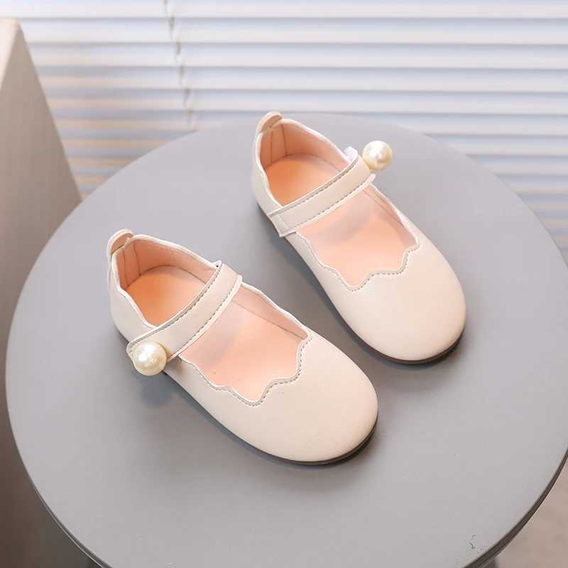 Girls Mary Janes Pearl Shallow Black Beige Pu Leather Children Princess Shoes Four Seasons 21-30 Flexible All-match Kids Flats XJ250724