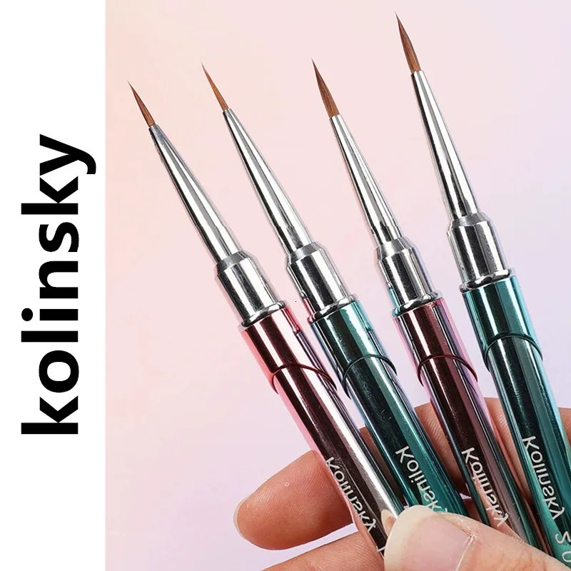 1Pc Metal Handle Kolinsky Nail Liner Brush Nail Painting Pen Acrylic UV Gel Brushes Crystal Manicure Tool Nail Brush 250716