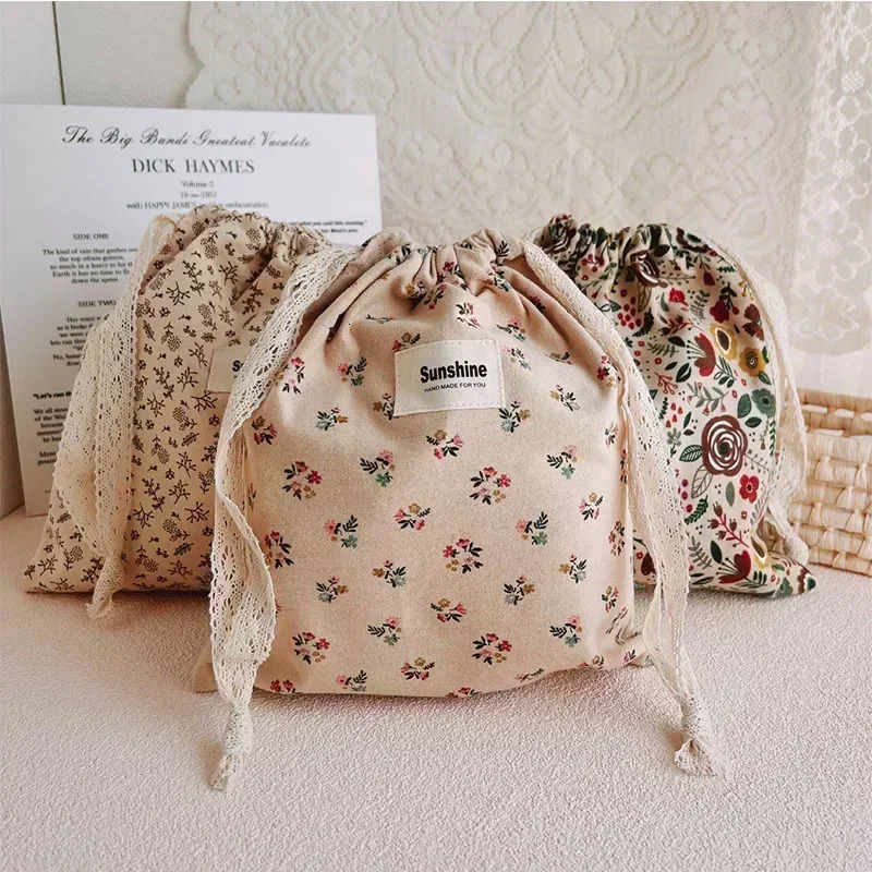 Printed Flower Mommy Bag Baby Diaper Cotton Nappy String Pocket Stroller Carry Pack Travel Outdoor Storage 250724