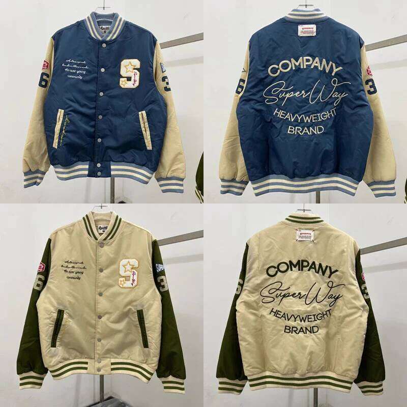 Women's Wear Stock Vintage Embroidery Letter Baseball Uniform Color Contrast Couple Fallow Loose Stand Collar Jacket Super Way Warm Overcoat