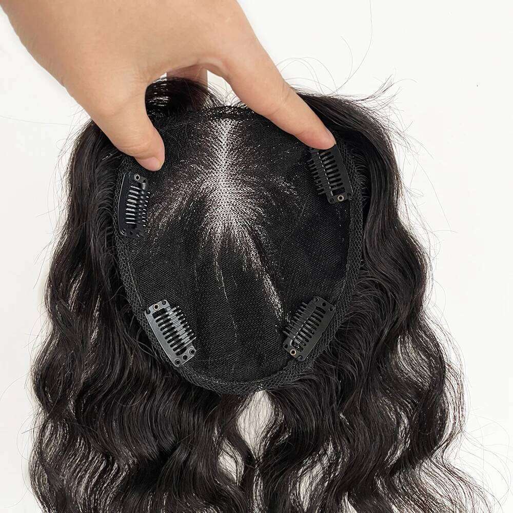 Women Wavy Virgin Human 13x15cm Swiss Lace Base Topper Natural Black Color Hair Pieces with Clips