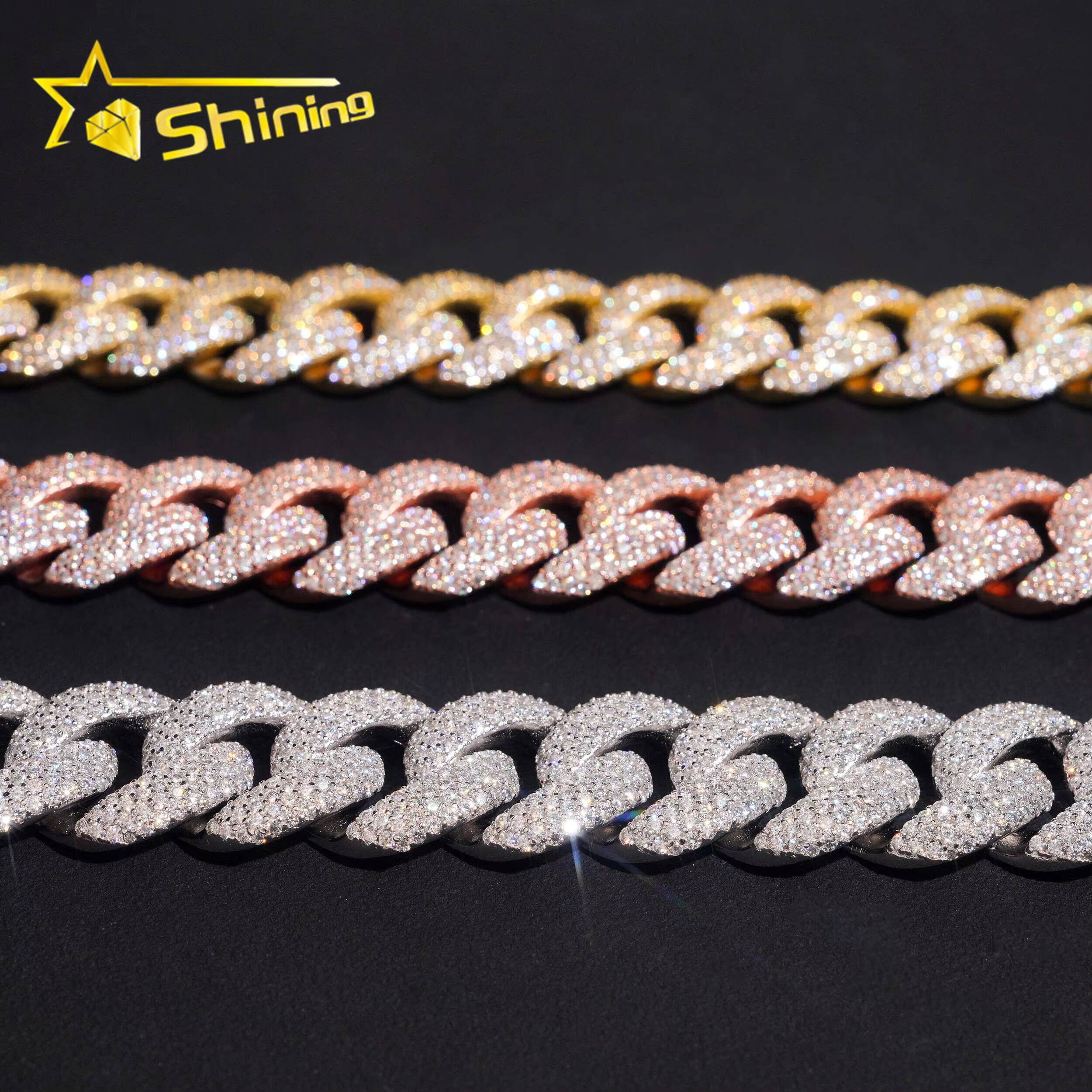 Hip Hop Jewelry 20mm 4 Rows Chain Solid 925 Sterling Silver GRA Certificate Iced Out Necklace Moissanite Cuban Link Chain