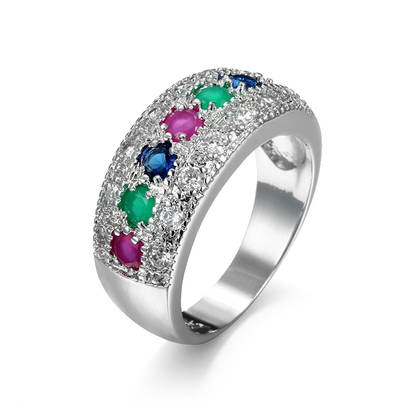Elegant Cluster Design Unisex Gemstone Ring with Diamonds & Cubic Zircons