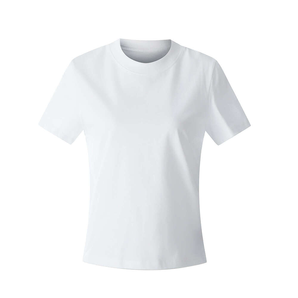 11Kn Pure Cotton Casual Cool Antibacterial Basic Slim Fit High-End Breathable Round Neck Short Sleeve Regular Shoulder T-Shirt For Women