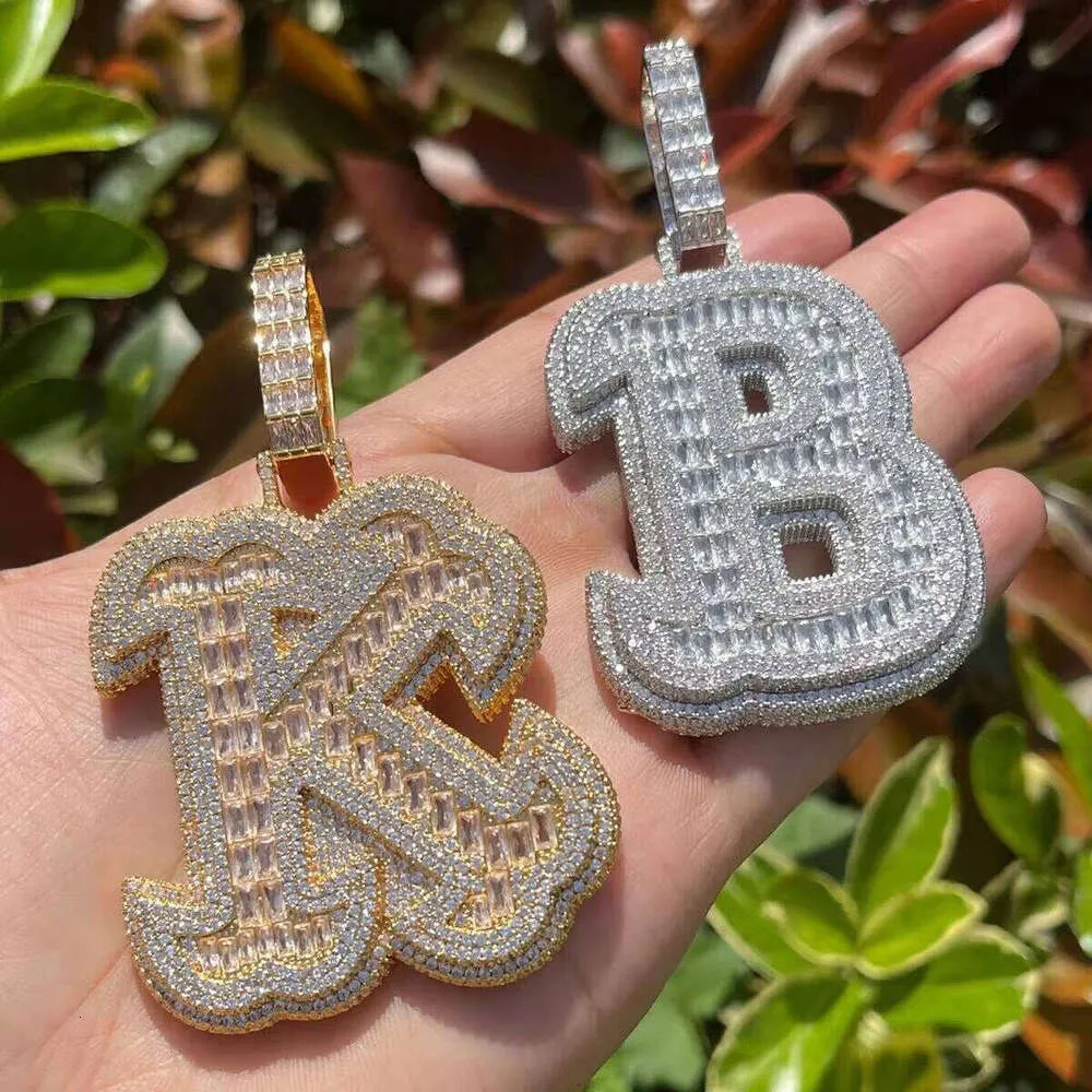 Hip-hop glittering morganite VVS double-layer ice initial dia pendant personalized A-Z 26 letters music style jewelry free shipping