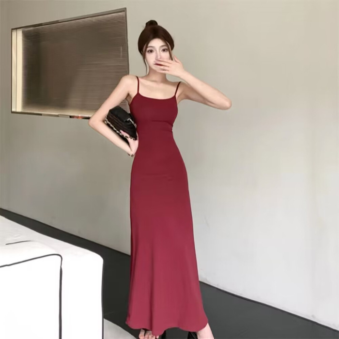 G82206 New retro ethnic style design V-neck sweater spliced beach sling dress