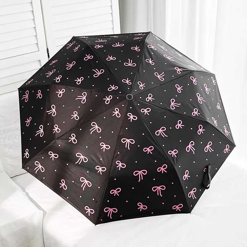 Polka Dot Bowknot Umbrella for Women - UPF50+ Premium Sunshade Rainproof Manual Fold High-Density Fabric R250724