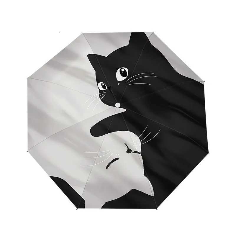 Cartoon Black and White Cat Automatic Umbrella Female Dual-Purpose Folding Sun Umbrella Sun Shading and UV Sun Shading Man R250724