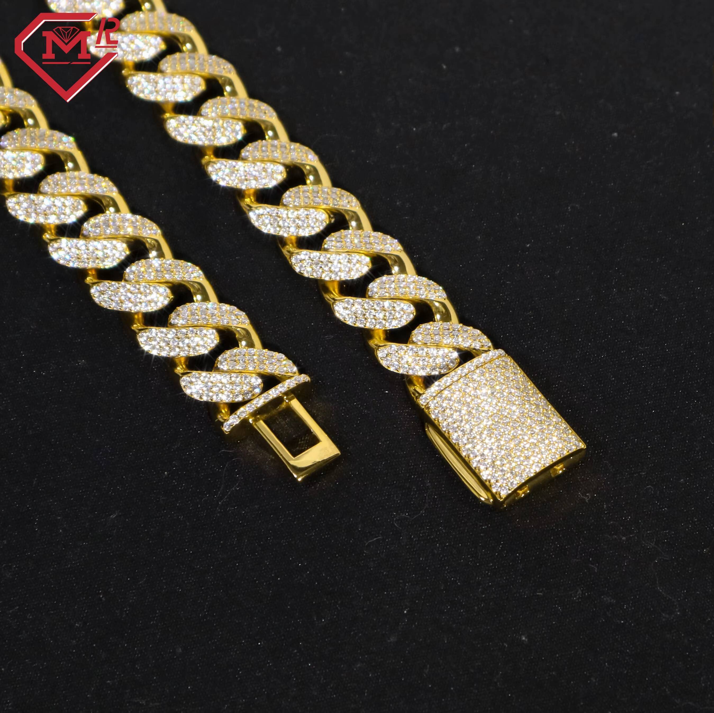 Hip Hop Cuban Link Chain Cuban Necklace Thick 925 Silver Gold Plated Miami Moissanite Cuban Chain
