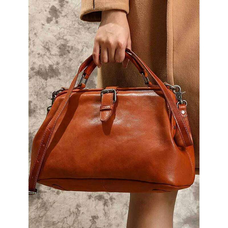 Original Soft Buffalo Leather Doctor Women's Vintage Shoulder Bag Crossbody Purse Spacious Cowhide Ladies Handbag