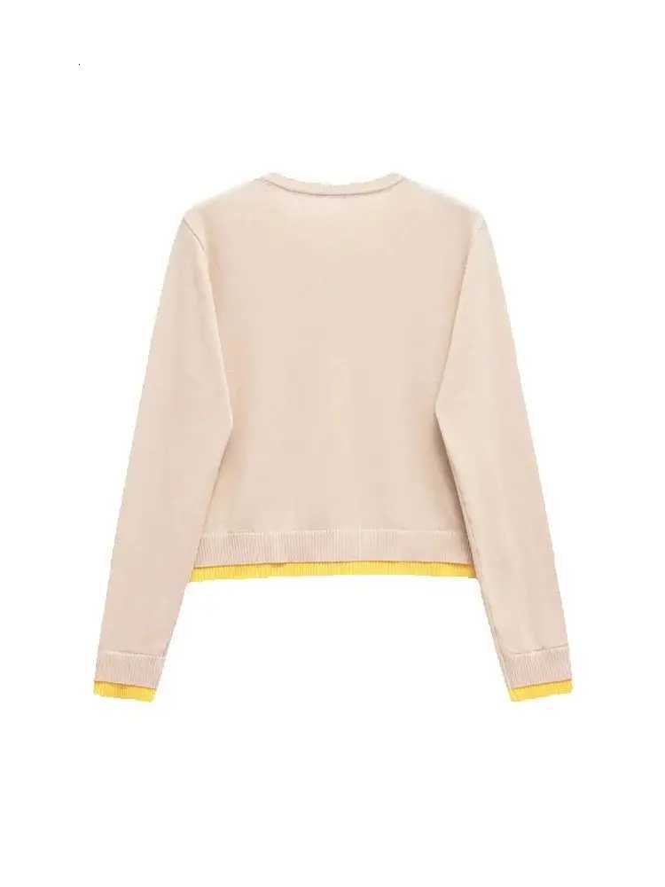 TRZA Womens Patchwork Cropped Knit Cardigan Sweater O-Neck Long Sleeve Fashion Outerwear Chic Top X250724