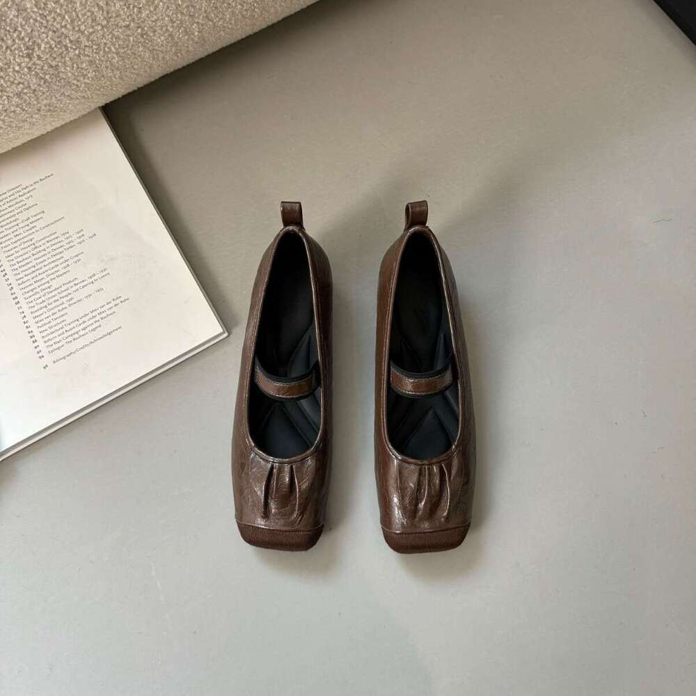 French Style Square Toe Mary Jane for Women, Flat Thick Heel, New Soft Leather Low Heel Single Shoes, Shallow Mouth Fashion Women's Shoes