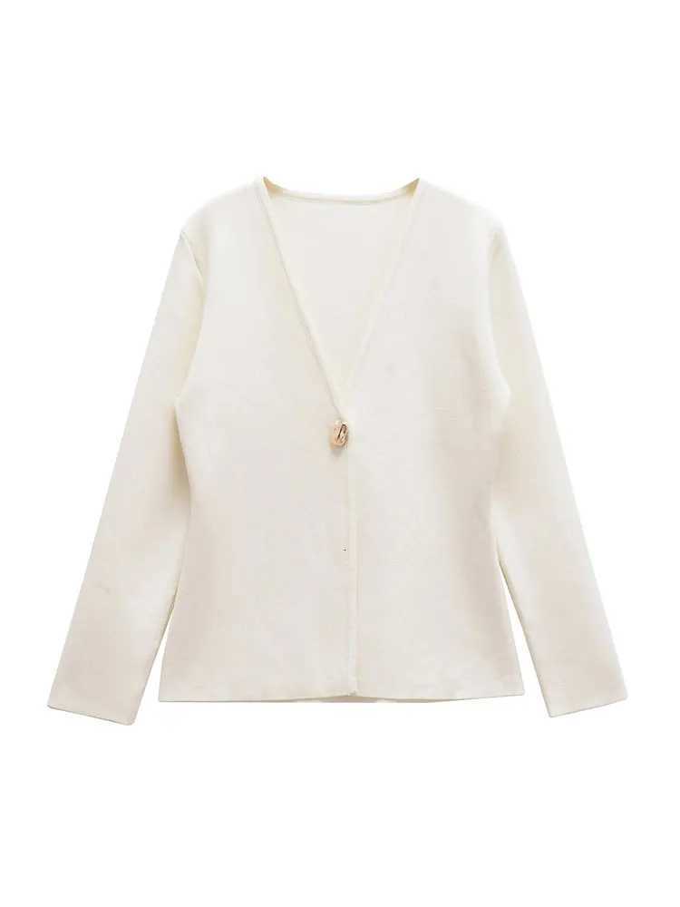 TRZA Women Fashion With Gold Button Knit Cardigan Sweater V Neck Long Sleeve Female Outerwear Chic Tops X250724