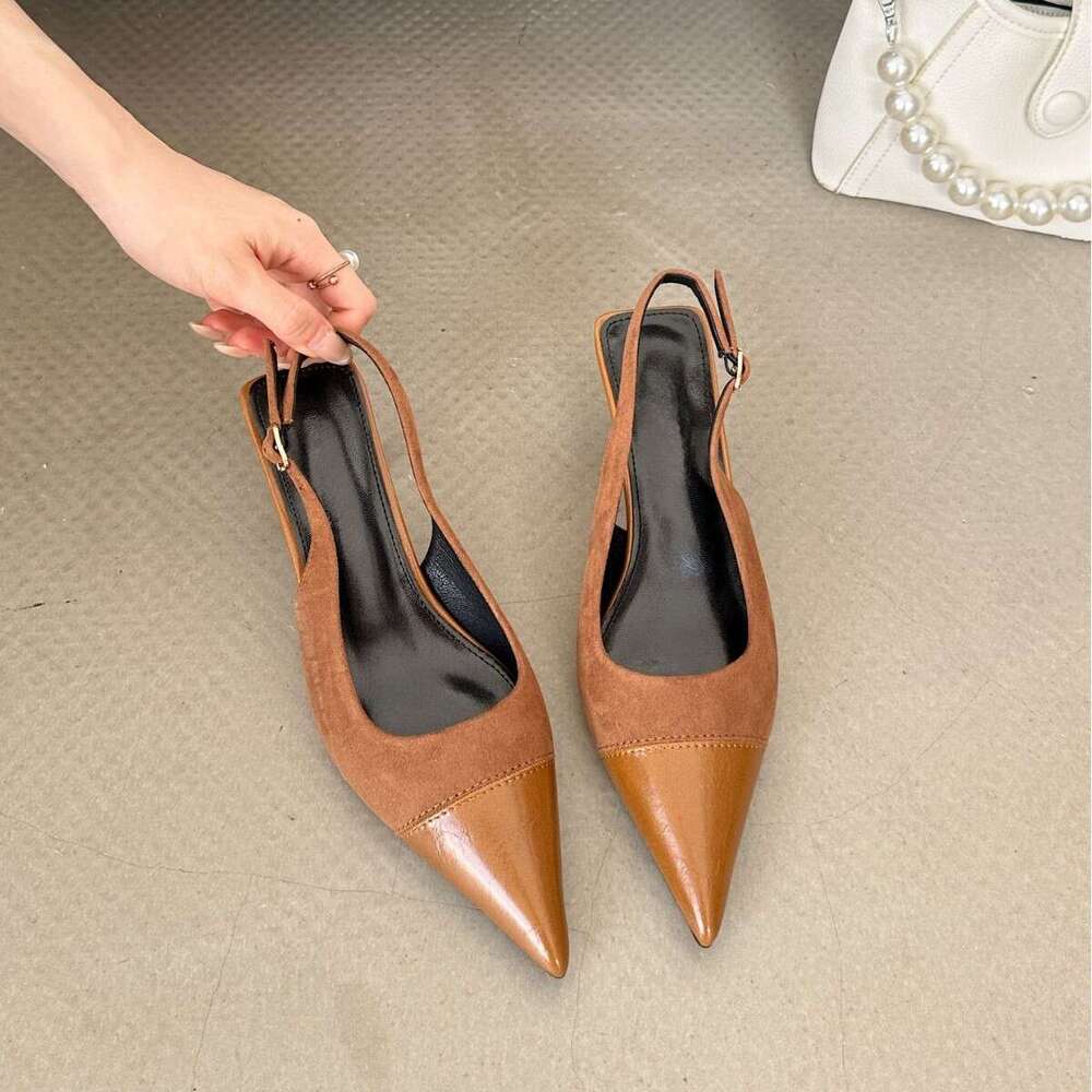 Single for Outdoor Wear, High-End Feel, Thin Heel, Comfortable, Pointed Toe, Open Back, High Heels, Patchwork Style, French Style Women's Shoes