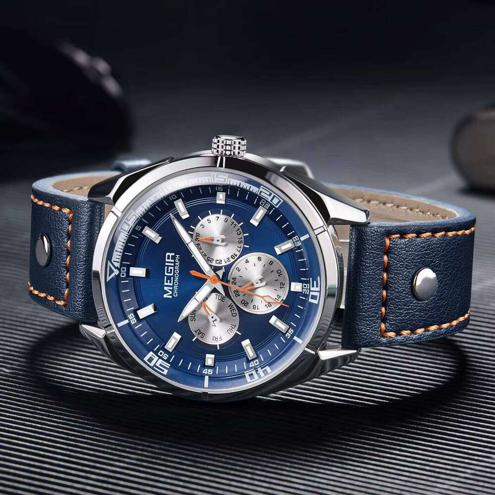 MEGIR Men's Calendar Week Watch - Genuine Leather, Waterproof, Luminous, 44mm - New Release Watch