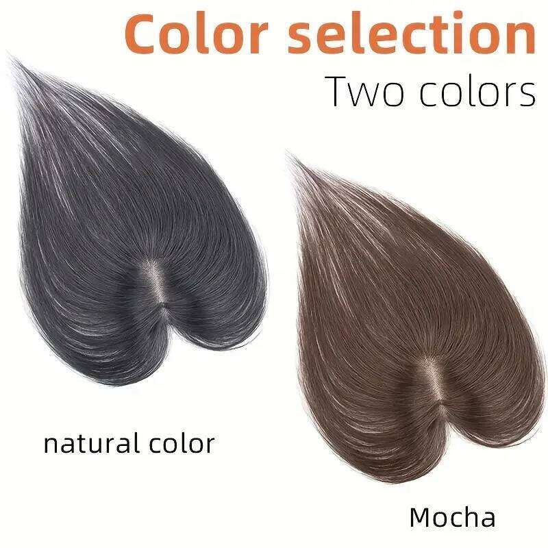 Women's Human Topper Piece Hand-Tied No-Sew Hairpiece Voluminous Bangs Natural Look Straight Black Hair for Bald Spots