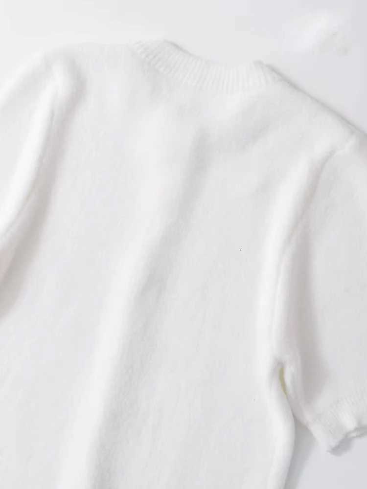 100% Cotton Knitted Cardigan Sweater with Buttons Round Neck Short Sleeve Female Outerwear Chic Tops Fashion X250724