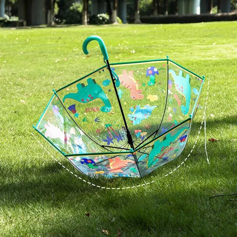 Transparent Childrens Umbrella Cartoon Fire Tru Dinosaur Long Handle Baby Nursery Princ Umbrella for Boys and Girls R250724