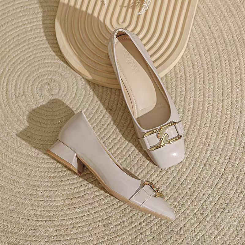 women's genuine leather thick med heel square toeslip-on pumps fringe chain OL style elegant ladies single shoes 9e43 dh5367242