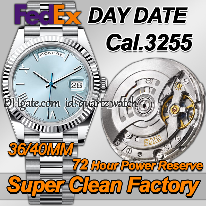 Clean Factory Mens Watches Men Designer Watches Top Quality Super Diamonds Day Date 40MM Luxury Watch Automatic Cal.3255 Movement Sapphire Luminous Diving Watch