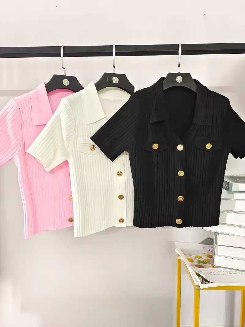 2024 Summer Womens Sweater Cardigan Slim Knit Ice Silk Crop Tops Knitwear Short Sleeve V-neck Elegant Fashion Chic Ladies Jumpsuit X250724