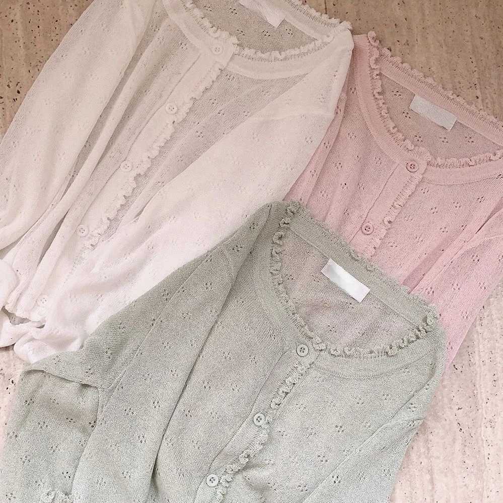 2025 Women Summer Sun Protection Coat Lace Hollow Cardigan Lolita Female Blouse Tops Covers Blusa Y2K Korean All Match Tops X250724
