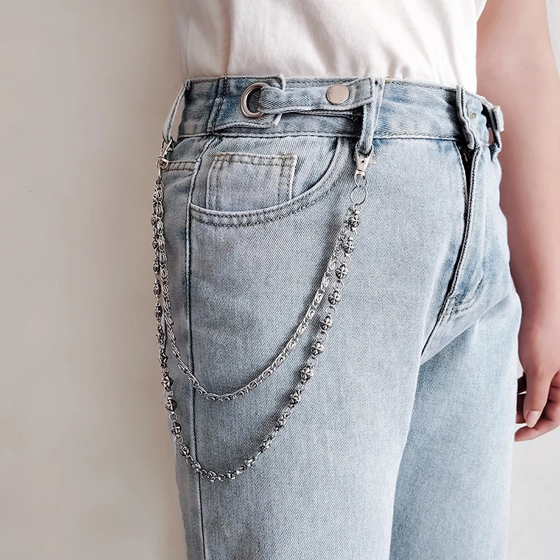 Hip Hop Jeans Chain - Double-Layer Metal Waist Chain with Alloy Cross n Unisex Accessory 250722